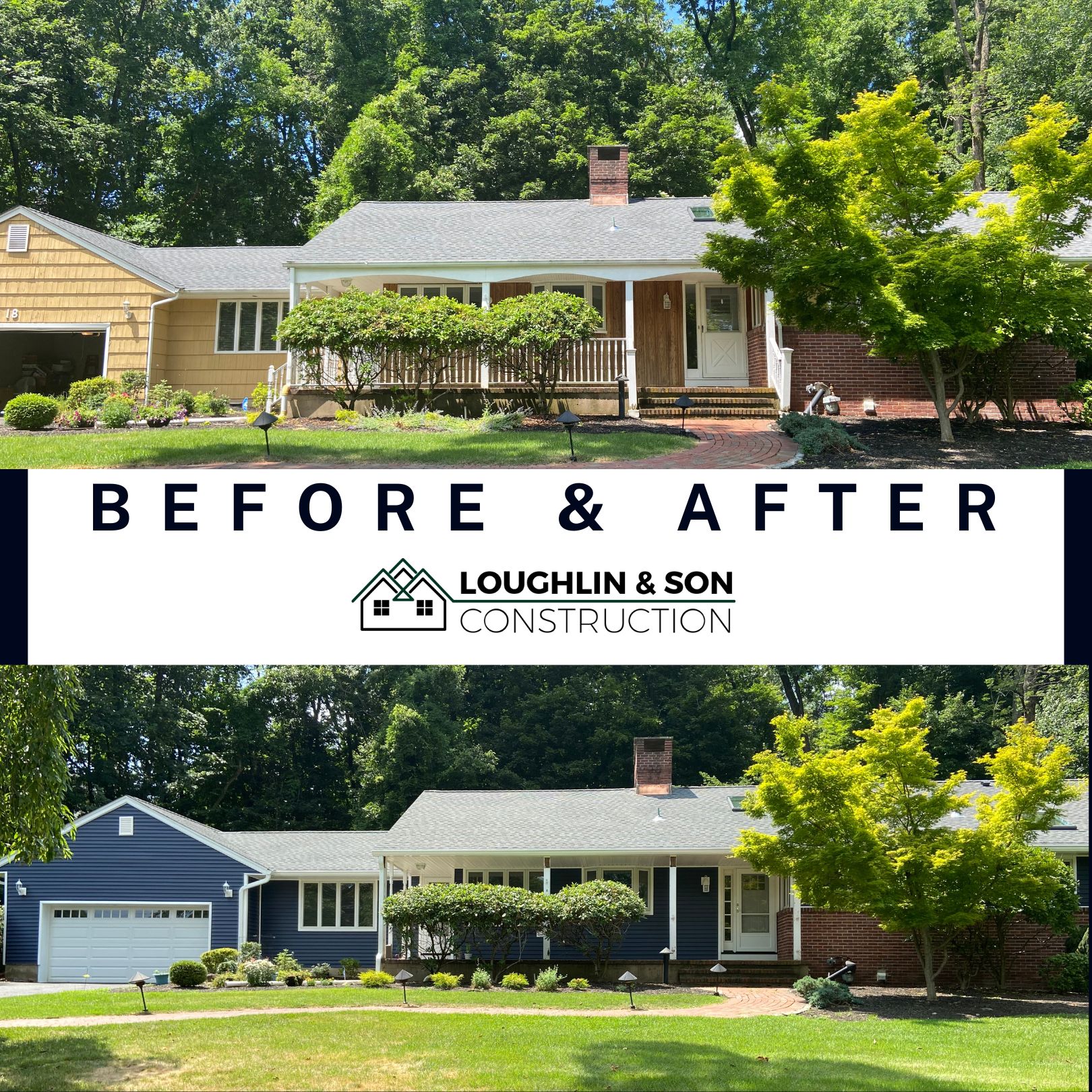 siding and roofing before and after photo