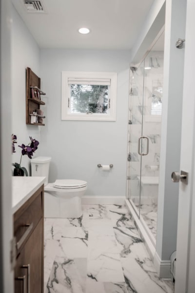 Loughlin & Son Construction renovates and creates beautiful new bathrooms across Bergen, Rockland, and Westchester Counties. Get a sense of our work with this recent renovation of 4 Bathrooms in Pearl River, NY.